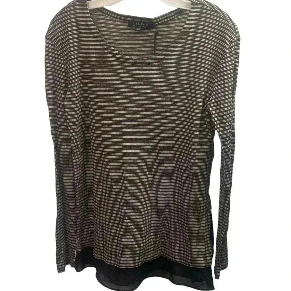 NWT AllSaints Miro Le Striped Long Sleeve Shirt
